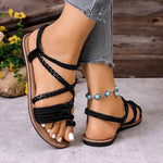Women Beach Braided Brown Sandals Women Flats Casual Open Toe Sandalias Summer 2026 New Fashion Casual Walking Shoes