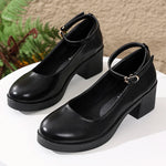 Black Thick Heeled Mary Jane Shoes Women Plus Size 42 Ankle Buckle Platform Pumps Woman Office Pu Leather High Heels Shoes Mujer