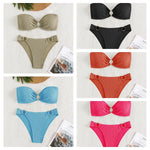 Sexy Bandeau Bikinis Sets Women Metal Ring Linked Push Up Micro Swimsuit 2025 Solid Bathing Suit Thong Swimwear Trajes De Baño