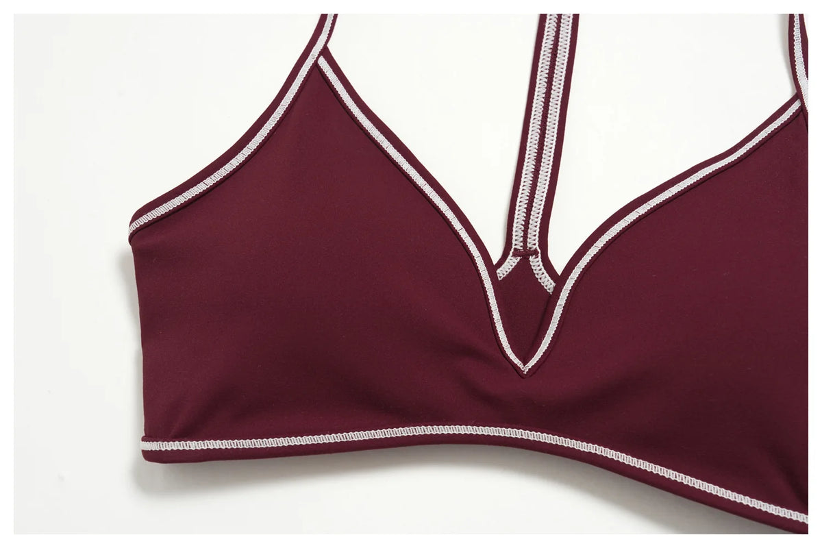 New Yoga Suit Women Color Blocked V-neck I Shape Sports Bra Fitness Clothes Summer Tight Running High Waist Leggings Tracksuit