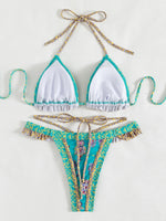 Floral Print Halter Ruffle Frilled Bikini Women Thong Swimwear Female Swimsuit Two-pieces Bikini Set Bathing Suit Swim Beachwear