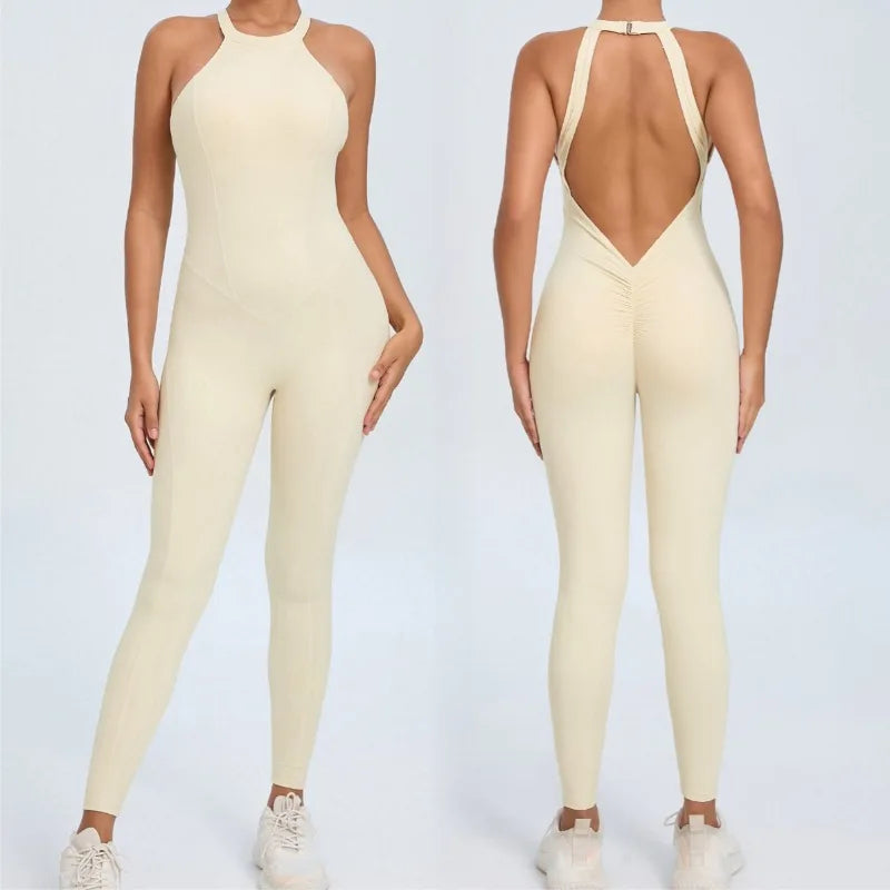Seamless Yoga Jumpsuits Sports Fitness Peach Hip-lifting Backless Buckle One-Piece Training Gym Workout Tracksuits for Women