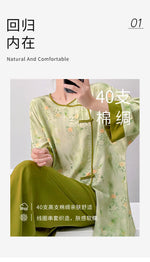 Plus size mother's cotton silk pajamas spring and summer new Chinese style can be worn outside home clothes Mother's Day gift