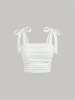 Solid Tie Shoulder Ruched Wide Strap Slim Fit Crop Top for Women Summer 2024 Y2K Clothes Pink Backless Cami Top Streetwear