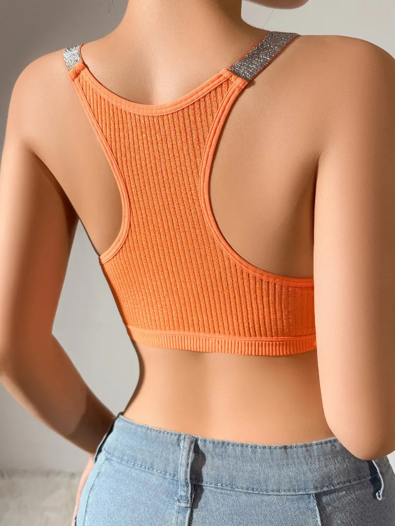 Sexy Sports Bras Fitness Women Underwear Yoga Crop Tank Top Ribbed Backless Lingerie Bras Comfortable Push Up Bralette Chic Vest
