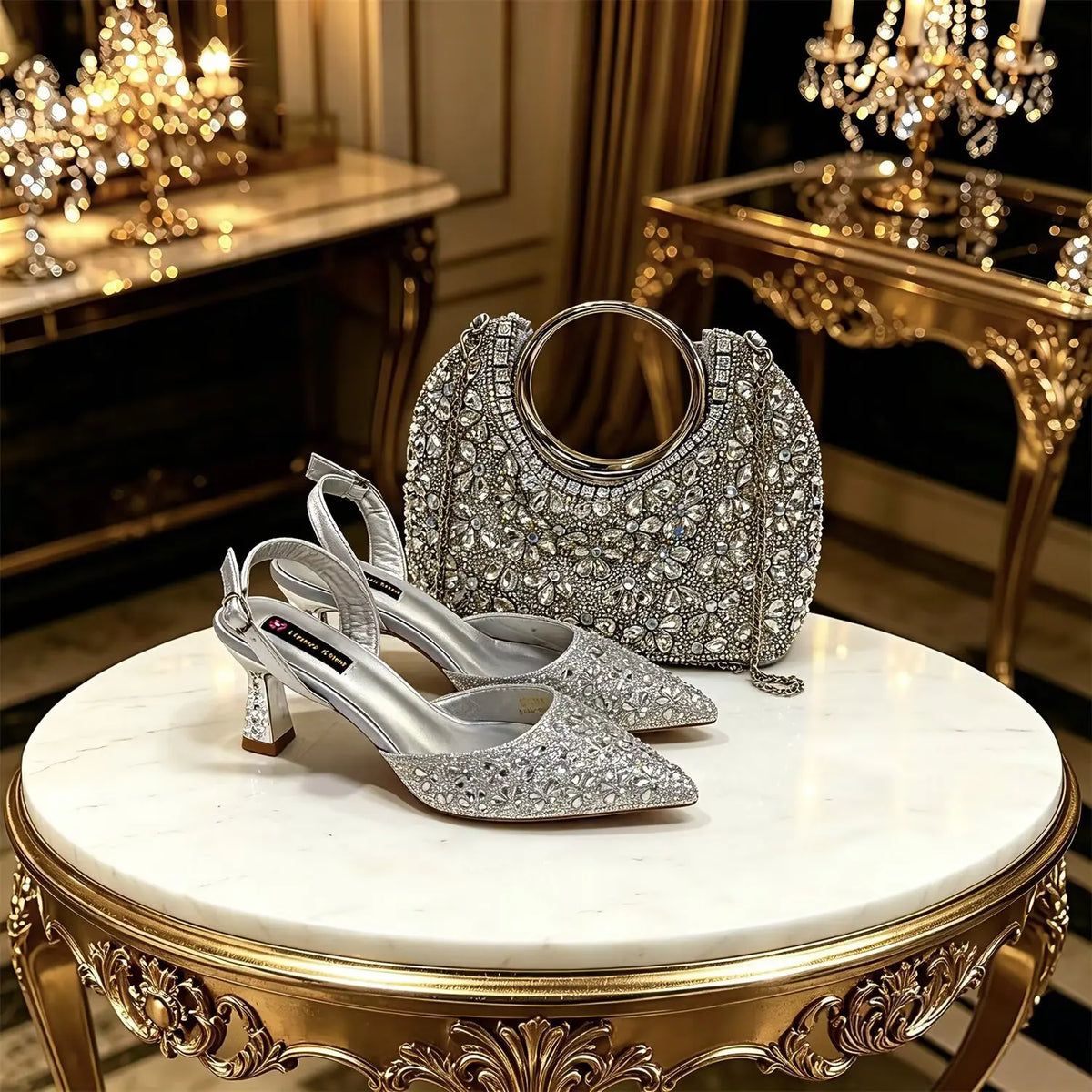 Doershowfashion High Quality African Style Ladies Shoes And Bags Set Latest silver Italian Shoes And Bag Set For Party HGH1-1