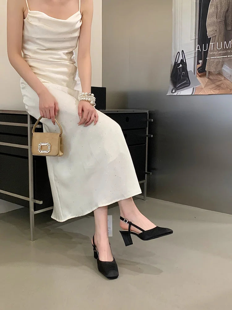 Summer Closed Toe Sandals Buckle Strap Summer Heels Mary Jane Thick Heels French Shallow Lolita Sandals OL Dress Shoes New 2026