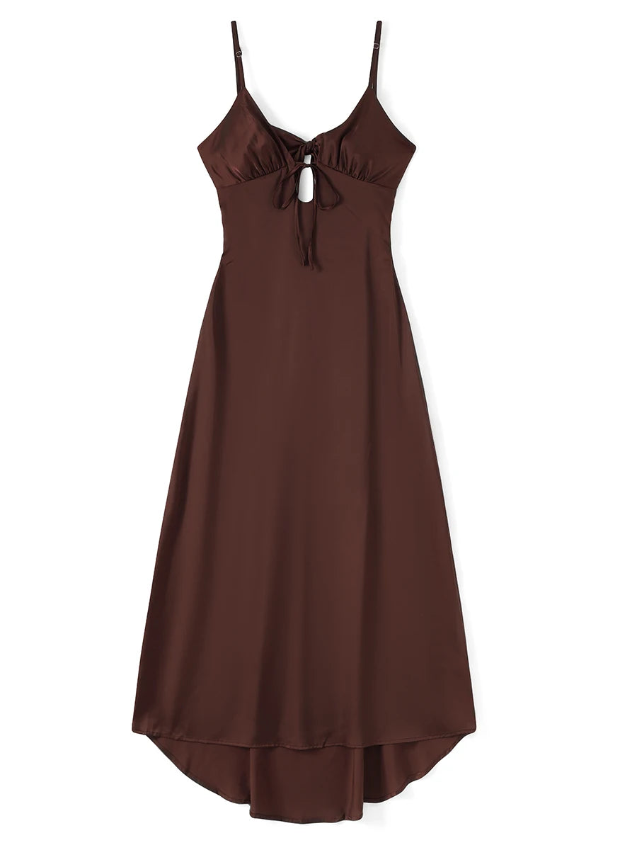 Women Cami Dress Solid Color Sleeveless Tie-Up Front Backless Dress Long Dress Summer Casual Dress