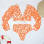 TW Sexy High Waist One Piece Swimsuit Women V Neck 2024 Long Sleeve Bathing Suit Brazilian Swimwear Monokini Summer Beachwear