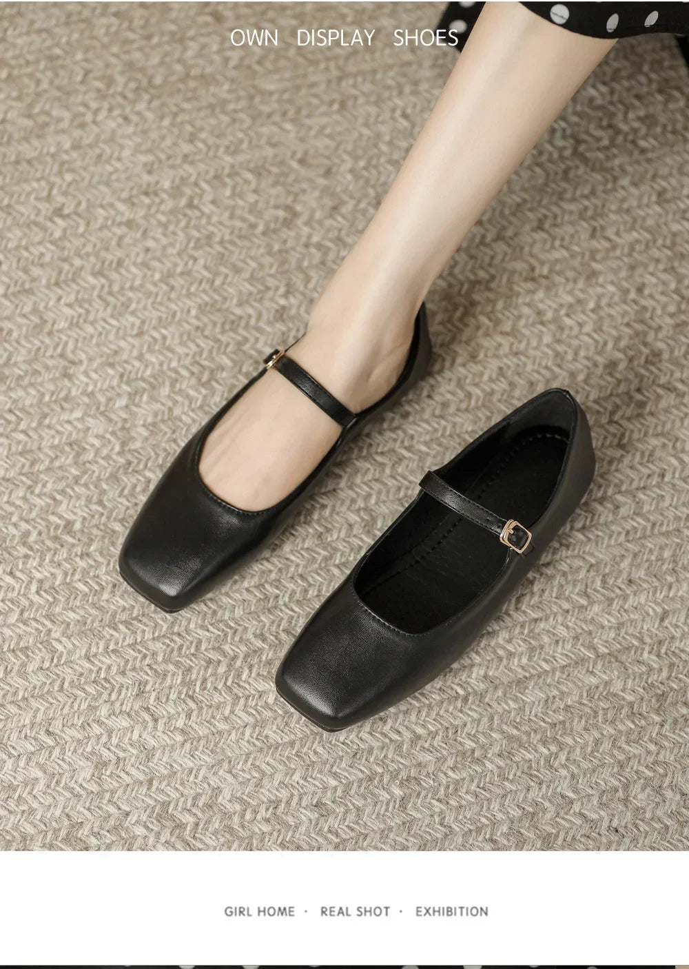 2025 Elegant Woman Square Toe Lolita Lady Barefoot Boat Gold Flats Elegant Soft Sole Ballerina Party Mary Jane Shoes