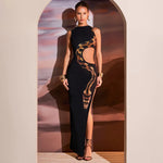 Snake Print Cut Out Slim Long Dress Women Fashion Sexy Package Hip Bodycon Slit Sleeveless Dresses Club Party Vestidos 2025 New
