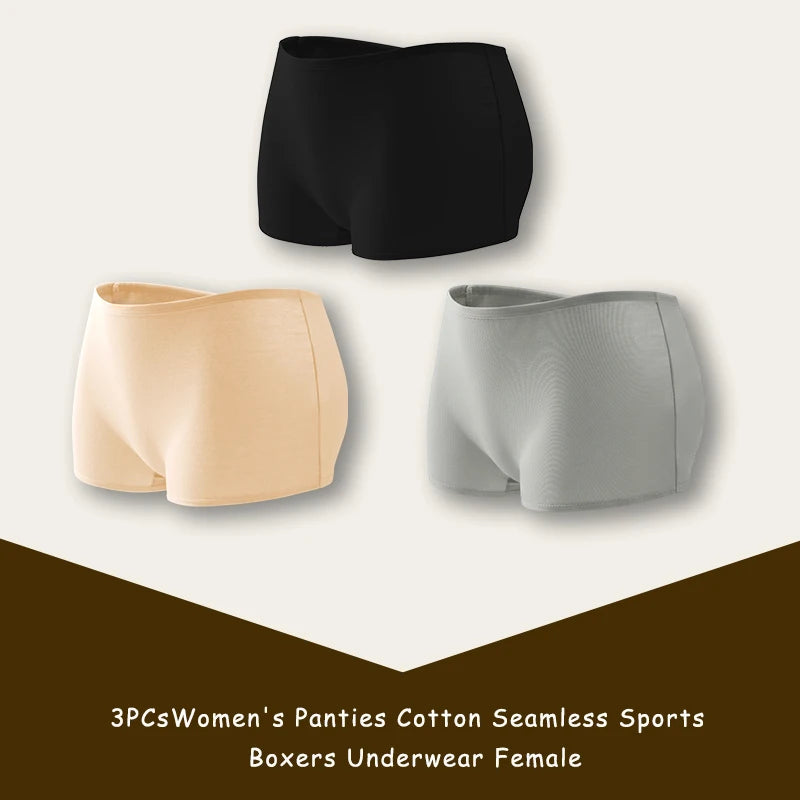 3PCS/SET Women Panties Cotton Seamless Sports Boxers Underwear Female Solid Color Briefs Cozy Lingerie Intimate Underpants XS-XL