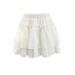 Summer Kawaii White Ruflles Skirt Women Fashion Slim Fit Mini Skirts Giris Y2k All Match Elastic High Waist Black