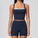 Naked Yoga Suit Workout Clothes Women Back Cross Shockproof Slim Sports Tank Top High Waist Short Fitness Suit Athletic Wear