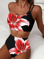 Sexy One Shoulder Swimwear Women 2026 Black White Patchwork Push Up Bra High Waist Swimsuit Beach Bathing Suit Holiday Bikini