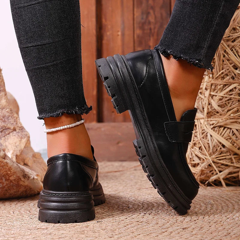 British Style Platform Loafers Women 2026 Autumn Slip On Thick Bottom Pu Leather Pumps Woman Plus Size 43 Office Student Shoes