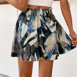 Print Loose Wide Leg Shorts for Women Shorts Summer Casual Elastic Waistband A-Line Shorts Chic Ladies Holiday Beach Shorts