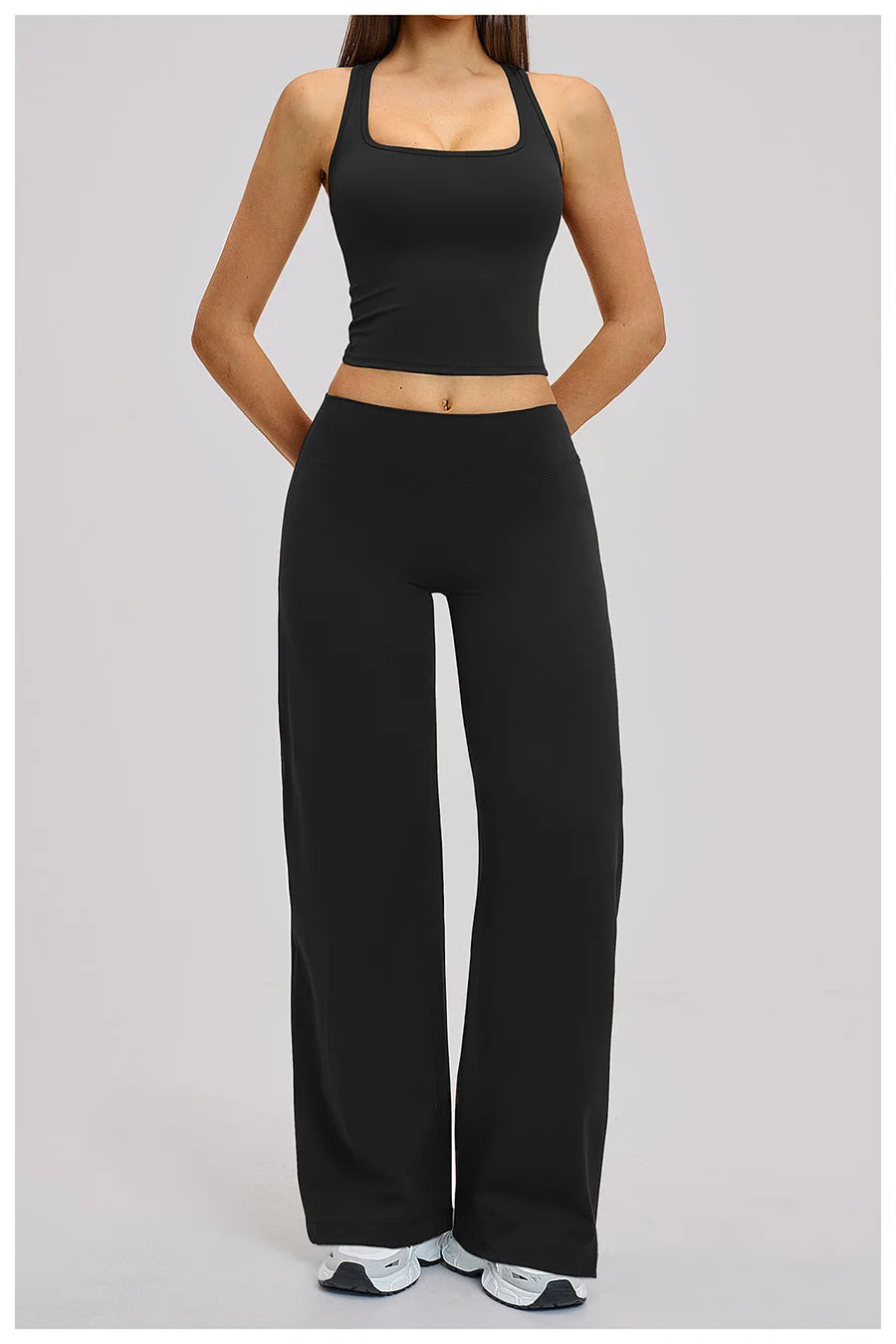 2 Piece Yoga Clothes Women Tracksuit Athletic Wear Pilates Fitness Suit Gym Workout Sets Push Up Sports Vest Wide Leg Pant Suit
