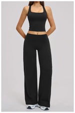 2 Piece Yoga Clothes Women Tracksuit Athletic Wear Pilates Fitness Suit Gym Workout Sets Push Up Sports Vest Wide Leg Pant Suit