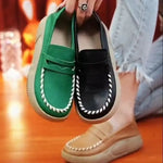 Platform Casual Slip-on Loafers for WomenSpring New Soft-soled Women's Shoes Comfortable Work Shoes Sewn Leather Shoes