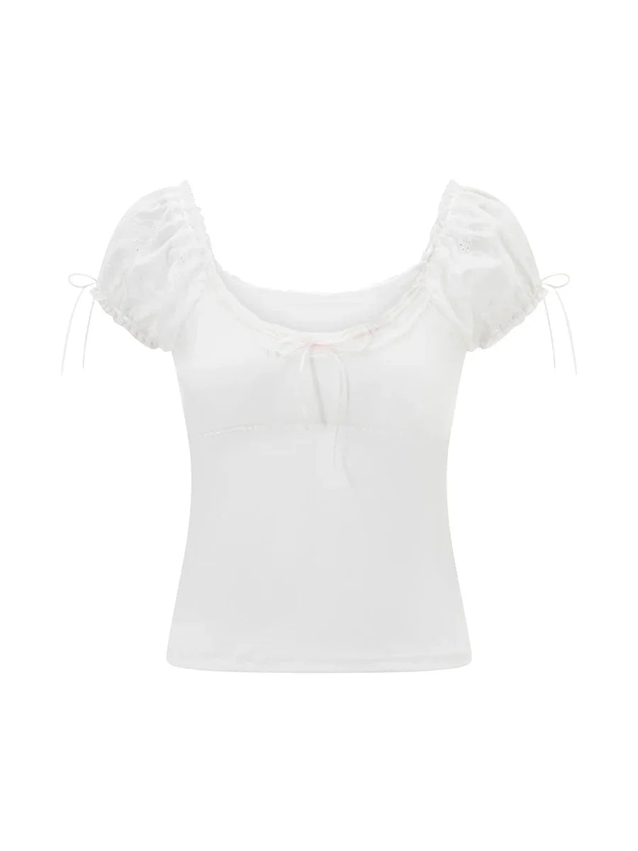 Women's Summer T-shirt Cap Sleeve Square Neck Neck Lace Trim Tee Tops Kawaii Gothic Y2K Aesthetic Shirts
