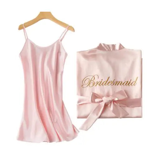 1PC/2PCS bride bridesmaid Robe with letters sling cami dress mother sister of the bride wedding gift bathrobe kimono satin robes