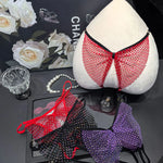 Rhinestone Sex Underwear Fishnet Crotchless Open T Pants Couple Panties Lace Women G String Hot Erotic Briefs Thong Intimates