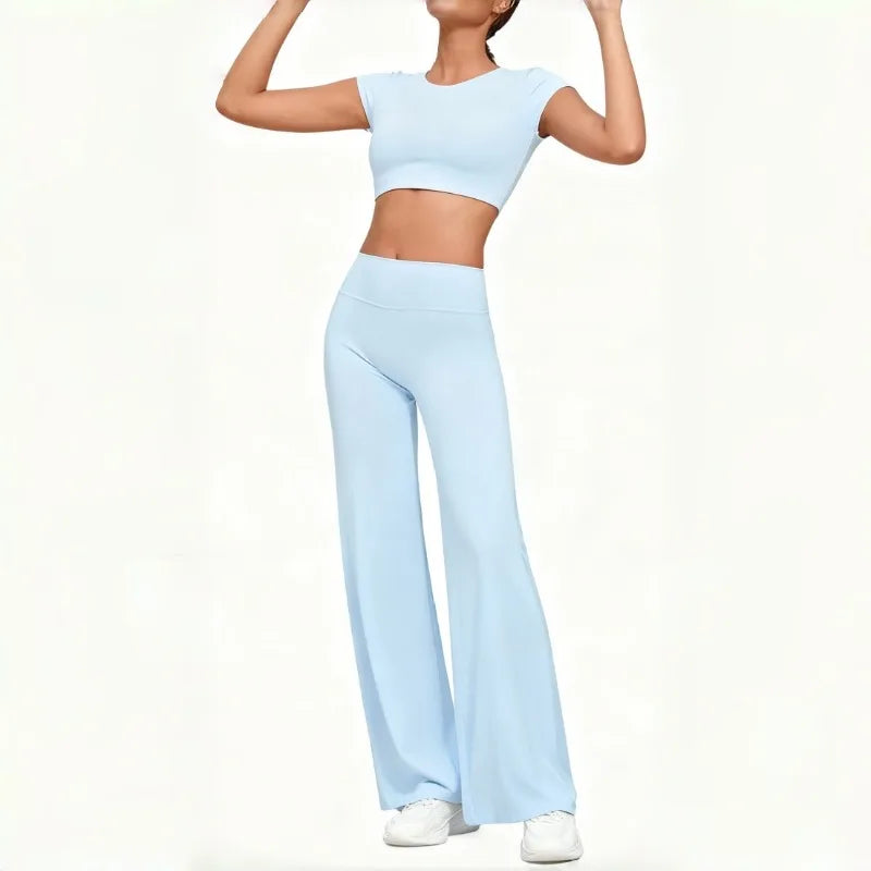 Women's Seamless Yoga Sets Sports Fitness Short-sleeved Loose Hip-lifting Pants Tracksuits Workout Gym Training Slim Fit Sets