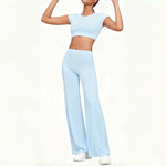 Women's Seamless Yoga Sets Sports Fitness Short-sleeved Loose Hip-lifting Pants Tracksuits Workout Gym Training Slim Fit Sets