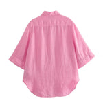 Foridol Casual 2 Pcs Shorts Women Set Linen Cotton Pink Oversize Buttons Shirt+shorts Outfits Summer Autumn White Fashion Set