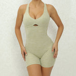 Adjustable double straps Open backV shape back design Scrunch butt No front seam Flatlock InseamRemovable pads BODYSUIT
