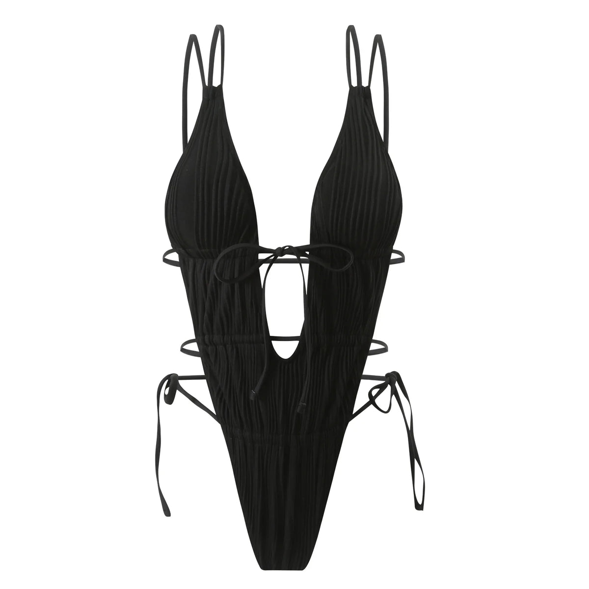 2026 New Deep V One Piece Black Swimsuit Halter Solid Color Women's Backless Bathing Suit Bandage White Swimwear For Female