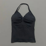 HISTELLO GYM Longline Strappy Top Women Seamless Yoga Clothing With Removable Pads V Neck Open Back Bra Workout Sports Halter