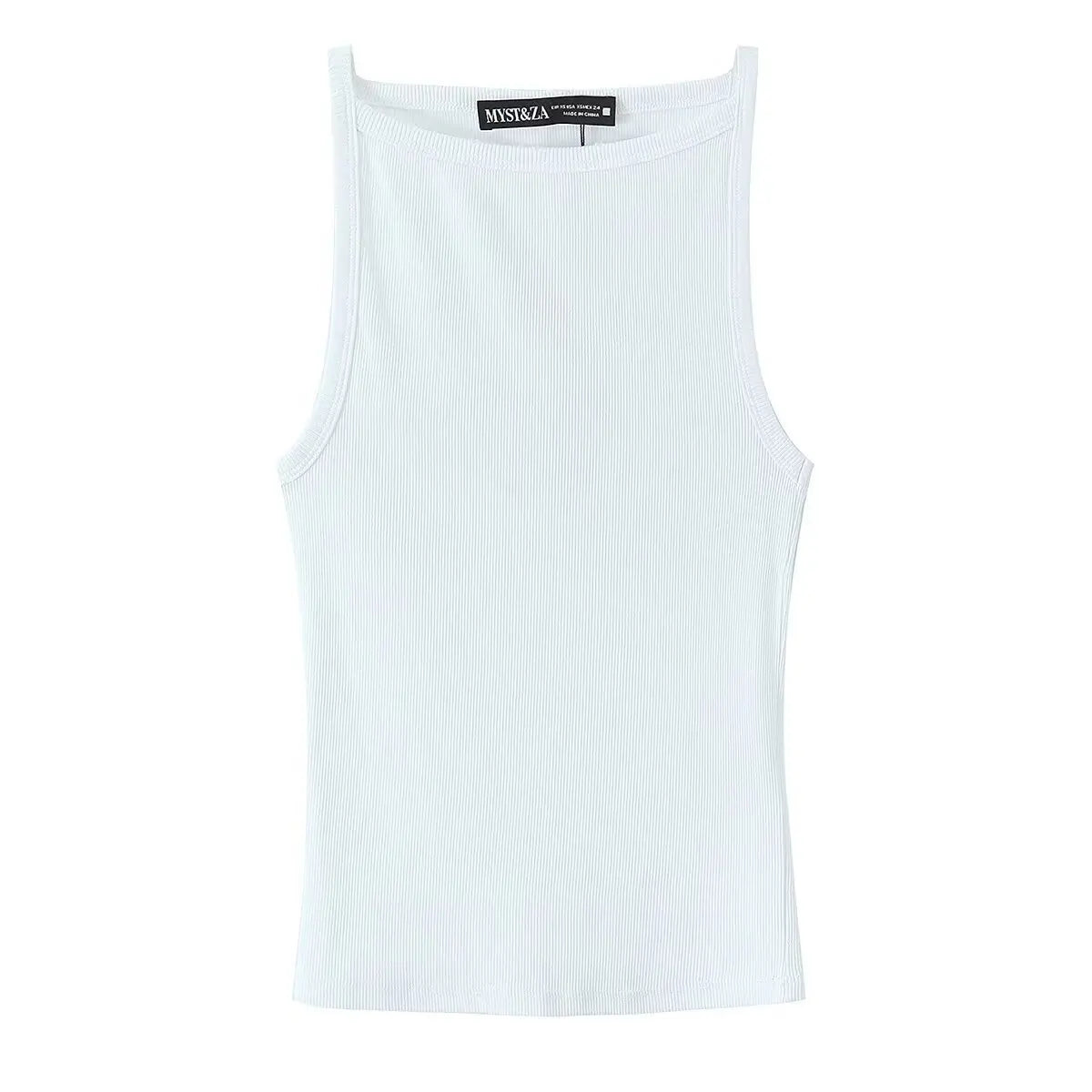 Women's Fashion Halter Neck Top Solid Color Round Neck Women Ribbed Slim Fit Wide Strap Sleeveless Top Casual Basic Tops WCQ7