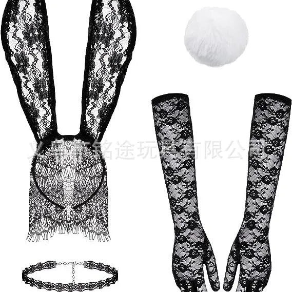 Easter Bunny Girl Cosplay 3-Piece Prop Set - Satin Headband Fluffy Rabbit Tail for Halloween Christmas