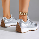 Fashion Thick Sole Silver Sneakers Women 2026 Plus Size 43 Breathable Platform Sport Shoes Woman Anti Slip Lace Up Running Shoes