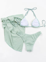 2026 New 3 Pieces Set Swimsuit Women Thong Swimwear Sexy Micro Bikini Set With Sarong Skirt White Beachwear Bathing Suit Pink