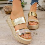 Women Wedge Sandals Casual Comfortable Party Shoes Shiny Crystal Wedges Slippers Women High Heels Chunky Platform Sandals Woman