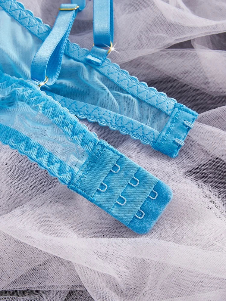 Women's Lingerie Sweety Lace Embroidery Underwear Set Blue Pure Desire Adult Underwear Fancy Transparent Intimate Lingerie Set