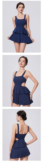 Naked Women's Tennis Dresses Sleeveless Short Cake Skirt Hollow Out Backless Gym Running Trainning Slim One Piece Sports Suit