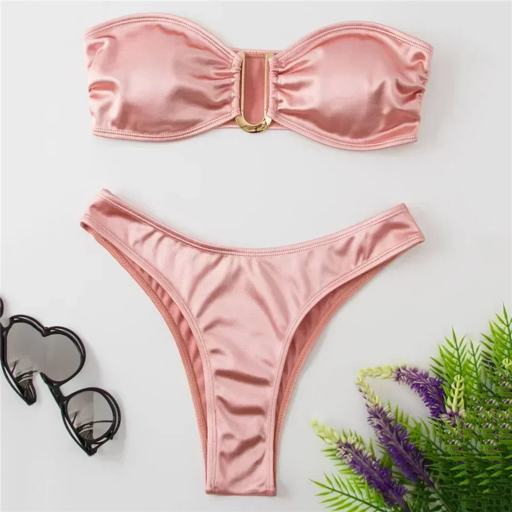 Sexy U Shaped Bandeau Bikinis Sets Mujer Strapless Swimwear Women Gold Swimsuit Bathing Suit Biquinis Brazilian Bikini Swim 2026