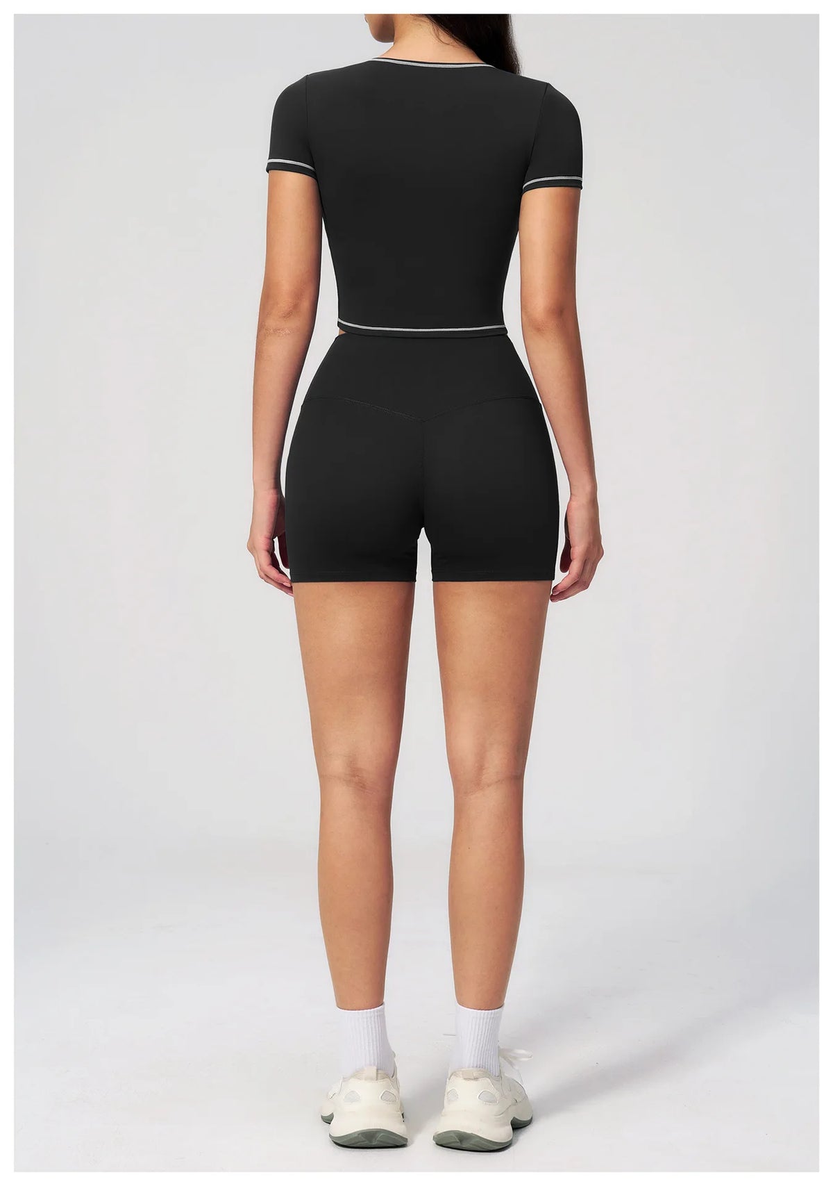 Speed Drying Tight Yoga Sets Women Color Contrast Short Sleeve Slim Sports Top High Waist Leggings Running Fitness Athletic Wear