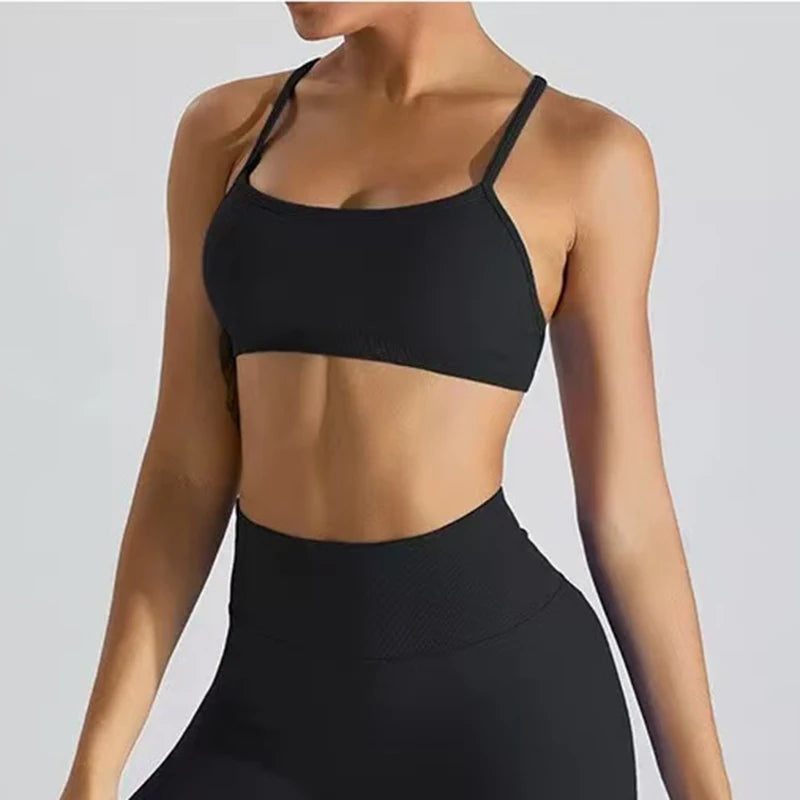 Gathering Shock-proof and Beautiful Back Seamless Sports Bras Gym Women Top Crop Tube Yoga Tops Fitness Scrunch Bum Workout Suit