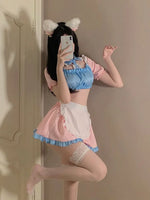 Pink Nurse Lingeries Cosplay Costume Lace Trim Hollow Out Dress with Hat Erotic Role Play Outfits for Women Halloween Nightwear
