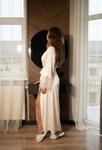 Bride White Robe with Lace Sleeves , White Boudoir Robe , Long Silk Robe Robe with Lace Sleeves Bridesmaid Robe Lace Gown Women