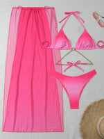 3 Pieces Thong Bikini Set 2026 Swimsuit Women & Kimono Swimwear Sexy Gradient Metal Criss Cross Bathing Suit Cover Up Bikinis