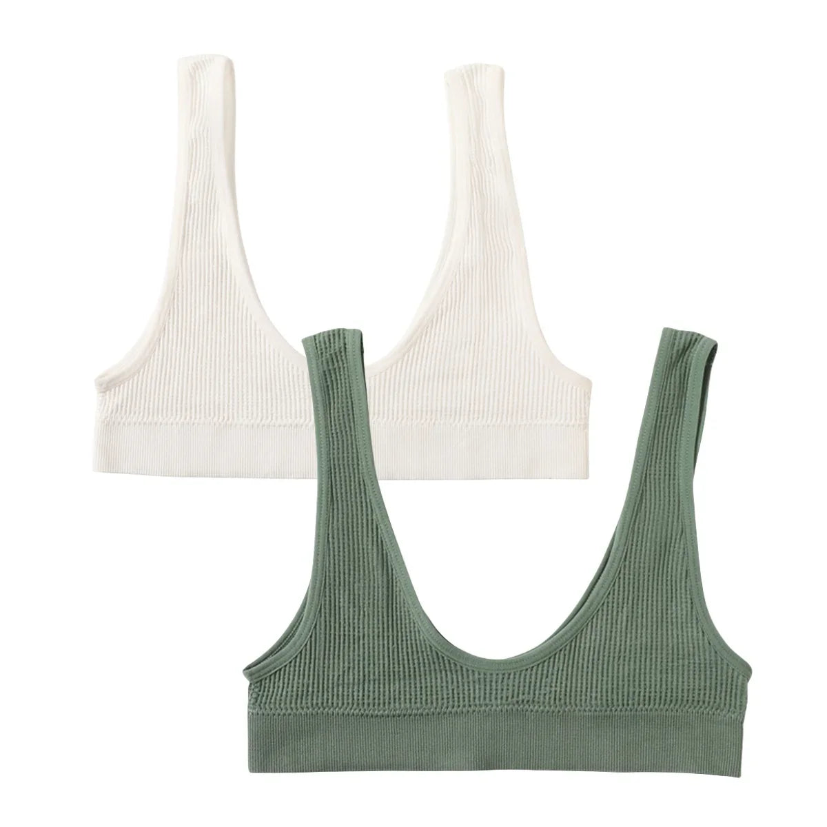 2Pcs/Set Women Non-wire Bra Crop Top Seamless Underwear Female Plunge Bra Tops Ribbed Sexy Lingerie Sports Intimates