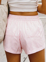 Women Striped Casual Shorts Elastic Waist Wide Leg Short Pants Summer Streetwear for Daily Date