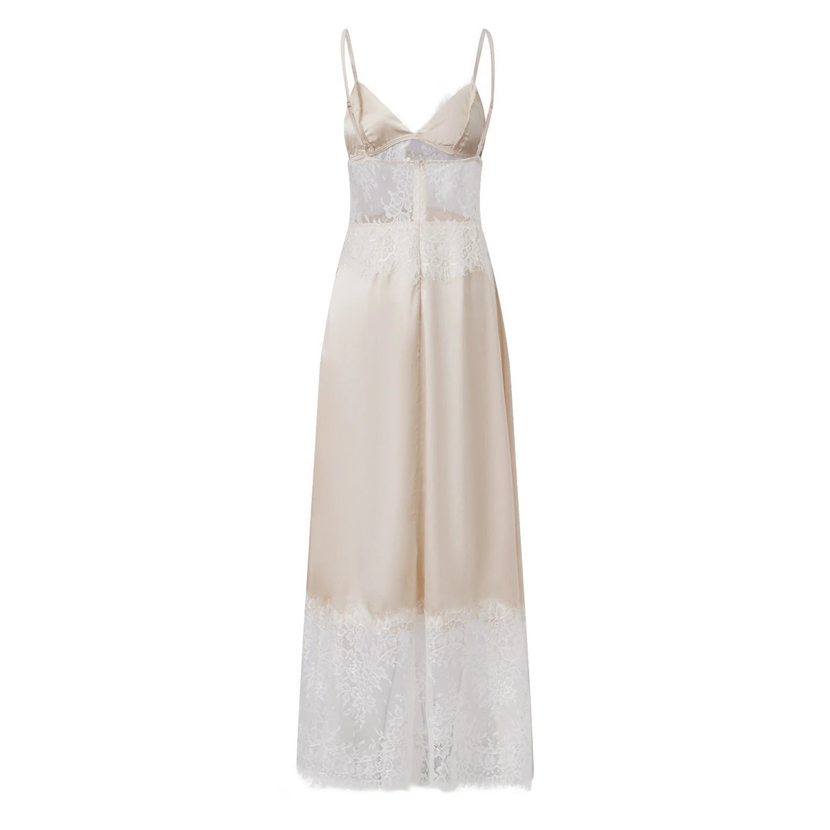2026 Summer Women's Lace Patchwork Satin Dress Sleeveless Spaghetti Strap V Neck Long Dress Retro Sexy Elegant Dresses