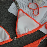 Luxury Rhinestone Bikini Women 2025 Sexy Orange Yellow Crystal Diamond Push Up Thong Swimsuit Beach Bathing Suit Tanga Swimwear
